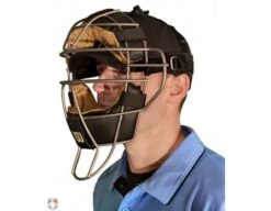 Wilson MLB Titanium Umpire Mask With Two-Tone -UMP ATTIRE Shop A3007T Wilson Titanium Umpire Mask Worn Front Angled View 1