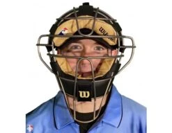 Wilson MLB Titanium Umpire Mask With Two-Tone -UMP ATTIRE Shop A3007T Wilson Titanium Umpire Mask Worn Front View 1
