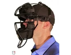 Wilson Dyna-Lite Aluminum Umpire Mask With Memory Foam -UMP ATTIRE Shop A3009 AL Wilson Dyna Lite Aluminum Umpire Mask with Memory Foam Worn Front Side View