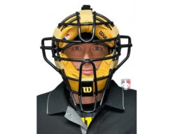 Wilson MLB Dyna-Lite Steel Umpire Mask With Tan 13 Wilson MLB Dyna-Lite Steel Umpire Mask With Tan -UMP ATTIRE Shop A3009X DS Wilson Dyna Lite Steel Umpire Mask with tan worn front