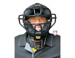 Wilson Dyna-Lite Steel Umpire Mask With Memory Foam -UMP ATTIRE Shop A3009X MEM Wilson Dyna Lite Steel Umpire Mask with Memory Foam worn front