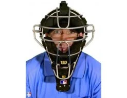 Wilson MLB Gold 4" Umpire Throat Guard -UMP ATTIRE Shop A3902 YE Wilson MLB Gold 4 Umpire Throat Guard Worn Front View