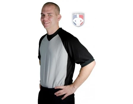 Smitty Grey V-Neck Referee Shirt With Black Raglan Sleeves And 3" Side Panel 3 Smitty Grey V-Neck Referee Shirt With Black Raglan Sleeves And 3" Side Panel