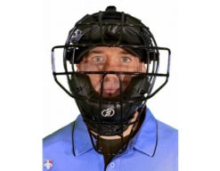 Force3 Defender Umpire Mask -UMP ATTIRE Shop F3 DEF BK BK Force3 Defender Umpire Mask with Black Worn Front View