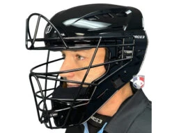 Force3 Black Defender XS3 Hockey Style Umpire Helmet -UMP ATTIRE Shop F3 XS3 BK Force3 Black Defender XS3 Hockey Style Umpire Helmet worn side