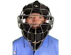All-Star Silver Magnesium Umpire Mask With Black LUC -UMP ATTIRE Shop FM4000MAG UMP SV BK All Star Magnesium Umpire Mask with Black LUC Worn Front View
