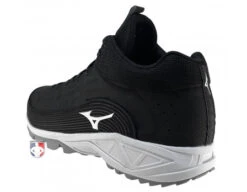 Mizuno Ambition 3 All-Surface Black & White Mid-Cut Field Shoes -UMP ATTIRE Shop MZ AB3M BW Mizuno Ambition 3 All Surface Black White Mid Cut Shoes back heel