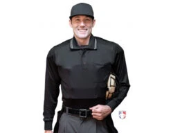 Smitty Long Sleeve Body Flex Umpire Shirt - Black -UMP ATTIRE Shop S308 BK Smitty Long Sleeve Body Flex Umpire Shirt Black CP Worn