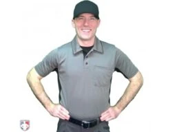 Smitty V2 Major League Replica Umpire Shirt - Charcoal Grey With Black -UMP ATTIRE Shop S314 CH Smitty V2 Major League Replica Umpire Shirt Charcoal Grey with Black Worn Front View