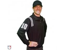 Smitty Traditional Half-Zip Umpire Jacket - Black And White -UMP ATTIRE Shop S320 BK Smitty Traditional Half Zip Umpire Jacket Black White Front Angled View with N4 SUB WBW 1