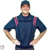 Smitty Traditional Half-Zip Short Sleeve Umpire Jacket - Navy And Red -UMP ATTIRE Shop S324 N R W Smitty Traditonal Half Zip Short Sleeve Umpire Jacket Navy and Red Worn Front View 2