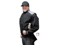Smitty Major League Replica Thermal Umpire Jacket - Black With Charcoal Grey -UMP ATTIRE Shop S341 Smitty Major League Replica Thermal Umpire Jacket Black with Charcoal Grey angled plate