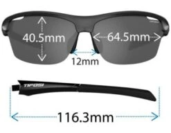 Tifosi Intense Sunglasses - Gloss Black / Smoke -UMP ATTIRE Shop TIF INTENSE GBS Tifosi Intense Sunglasses Gloss Black Smoke Front with Dimensions