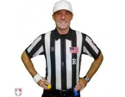 Smitty CFO College 2" "Body Flex" Short Sleeve Football Referee Shirt -UMP ATTIRE Shop USA115CFO FLEX R Smitty CFO 2 Stripe Body Flex Football Referee Shirt Worn Front View
