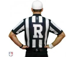Smitty 2" Stripe Body Flex Short Sleeve Football Referee Shirt With Position Placket 9 Smitty 2" Stripe Body Flex Short Sleeve Football Referee Shirt With Position Placket -UMP ATTIRE Shop USA117X FLEX R Smitty 2 Stripe Body Flex Football Referee Shirt Worn Back View