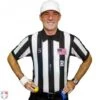 Smitty 2" Stripe Body Flex Short Sleeve Football Referee Shirt With Position Placket -UMP ATTIRE Shop USA117X FLEX R Smitty 2 Stripe Body Flex Football Referee Shirt Worn Front View 1