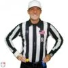 Smitty 2" Stripe Heavyweight Interlock Long Sleeve Football Referee Shirt With Position Placket 2 Smitty 2" Stripe Heavyweight Interlock Long Sleeve Football Referee Shirt With Position Placket -UMP ATTIRE Shop USA118X R Smitty 2 Stripe Long Sleeve Football Referee Shirt Worn Front View