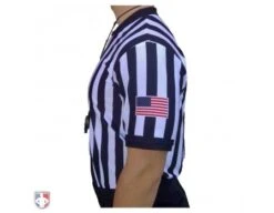 Smitty 1" Stripe Body Flex V-Neck Referee Shirt With USA Flag 11 Smitty 1" Stripe Body Flex V-Neck Referee Shirt With USA Flag -UMP ATTIRE Shop USA200 FLEX Worn Side with Flag Closeup