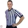 Smitty 1" Stripe Body Flex V-Neck Referee Shirt With Side Panels & USA Flag 1 Smitty 1" Stripe Body Flex V-Neck Referee Shirt With Side Panels & USA Flag -UMP ATTIRE Shop USA201 FLEX Worn Front Angled