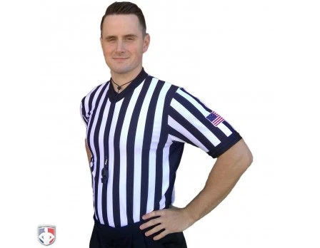 Smitty 1" Stripe Body Flex V-Neck Referee Shirt With Side Panels & USA Flag 3 Smitty 1" Stripe Body Flex V-Neck Referee Shirt With Side Panels & USA Flag