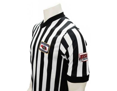 Nebraska (NSAA-NHSOA) 1" Stripe Body Flex Men's V-Neck Referee Shirt With NHSOA Logo & Side Panels 3 Nebraska (NSAA-NHSOA) 1" Stripe Body Flex Men's V-Neck Referee Shirt With NHSOA Logo & Side Panels