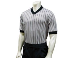 Smitty Body Flex Grey V-Neck Referee Shirt With Black Pinstripes