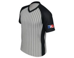 USA Wrestling Kansas (USAWKS) Men's Body Flex Grey V-Neck Referee Shirt With Black Pinstripes