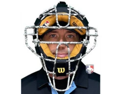 Wilson MLB Camo Dyna-Lite Aluminum Umpire Mask With Two-Tone -UMP ATTIRE Shop Wilson Camo Worn front